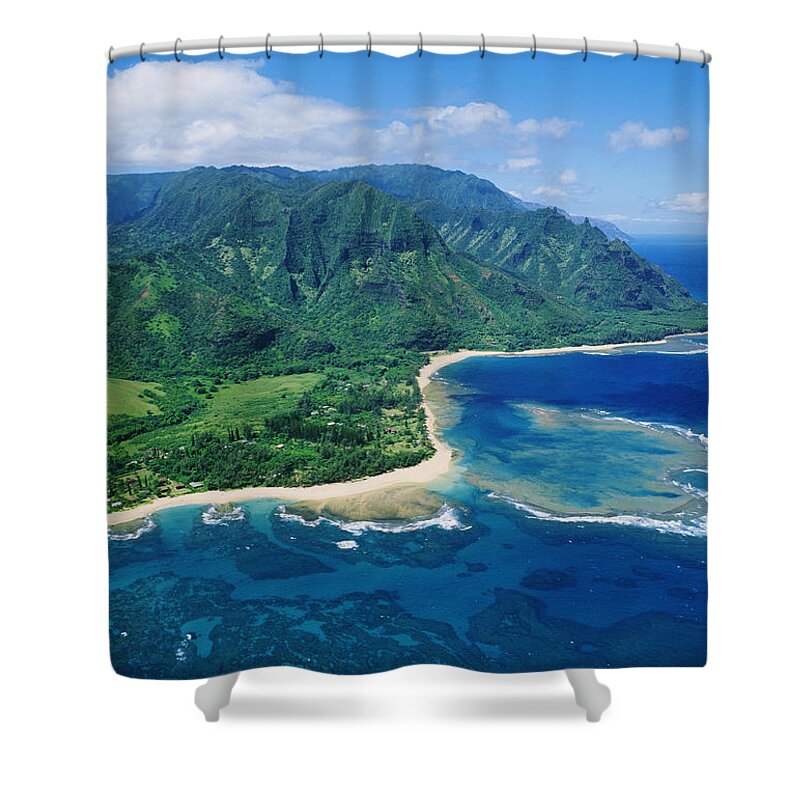 Aerial Shower Curtain featuring the photograph Kauai, Tunnels Beach by Greg Vaughn - Printscapes