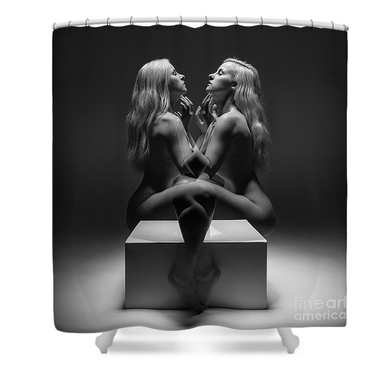 Model Shower Curtain featuring the photograph Keira Double Exposure 002 by Clayton Bastiani