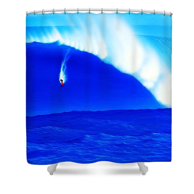 Surfing Shower Curtain featuring the painting Ken at Logs 1-28-1998 by John Kaelin