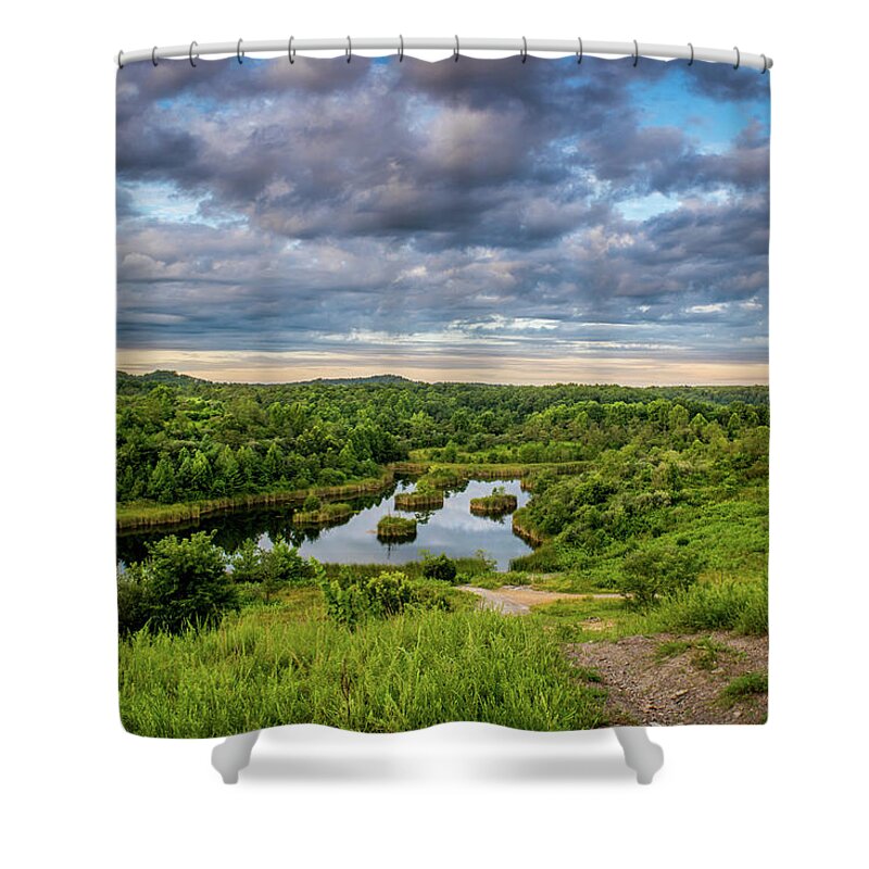 Eastern Kentucky Shower Curtain featuring the photograph Kentucky Hills and Lake by Lester Plank