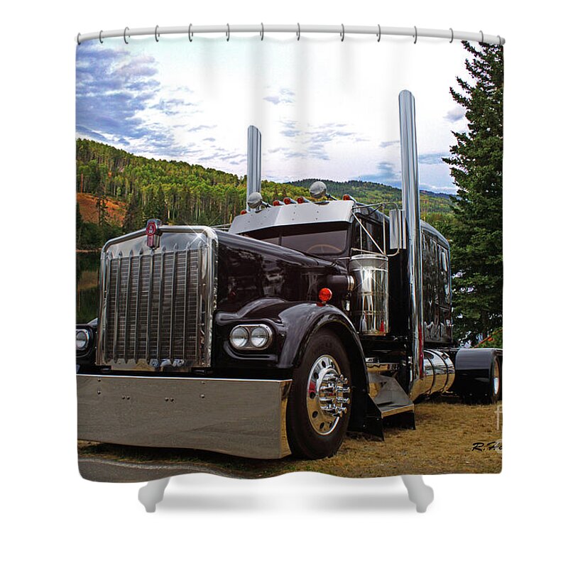 Big Rigs Shower Curtain featuring the photograph Kenworth at the Lake by Randy Harris