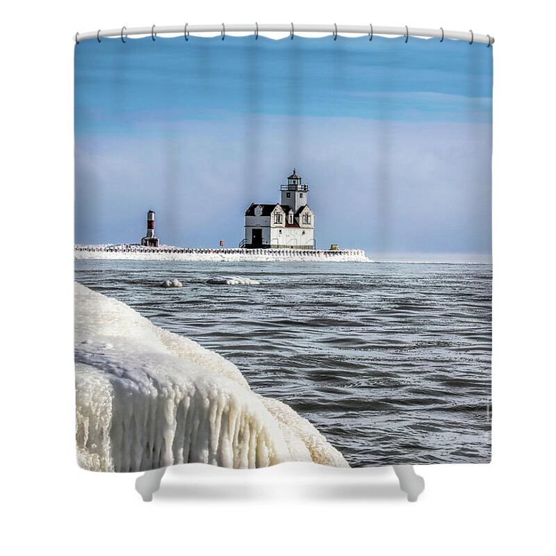 Kewaunee Shower Curtain featuring the photograph Kewanee Wisconsin Lighthouse in Winter by Nikki Vig