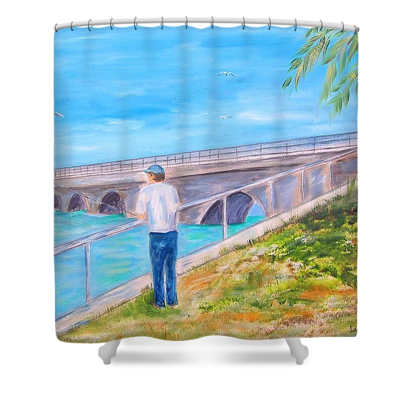 Man Shower Curtain featuring the painting Keys Fishin' by Linda Cabrera