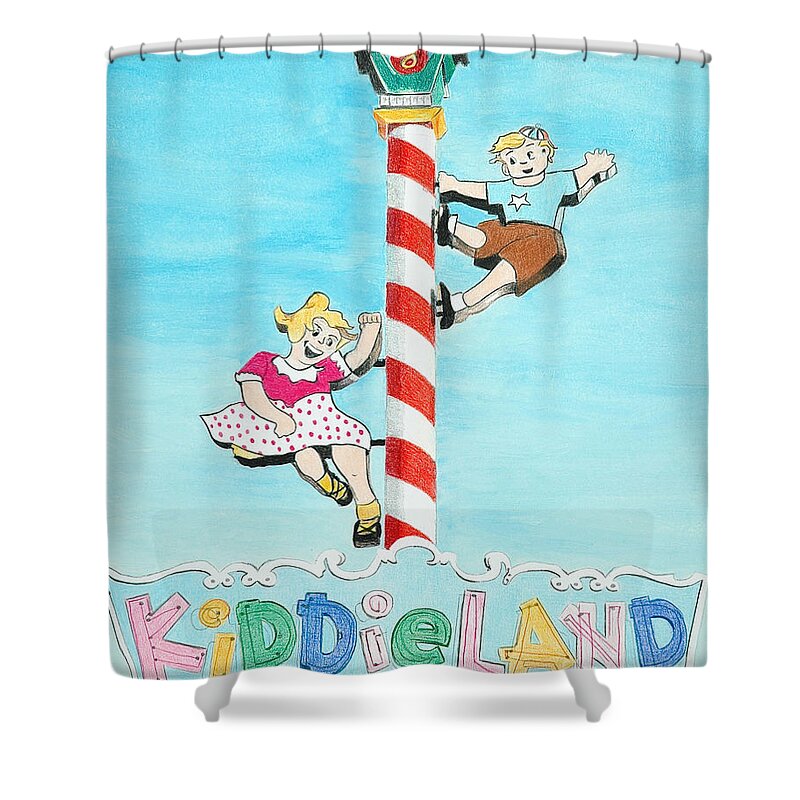 Vintage Shower Curtain featuring the drawing Kiddie Land by Glenda Zuckerman
