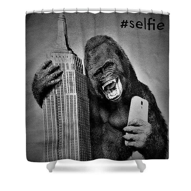 Architecture Shower Curtain featuring the photograph King Kong Selfie B W by Rob Hans