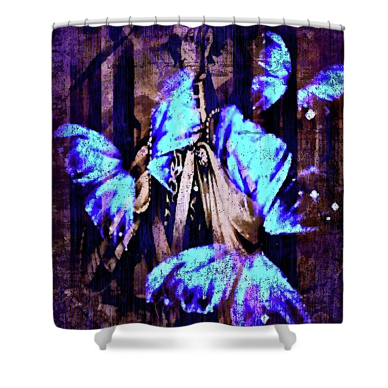 Fantasy Image Shower Curtain featuring the painting King of Glassland by Joan Reese