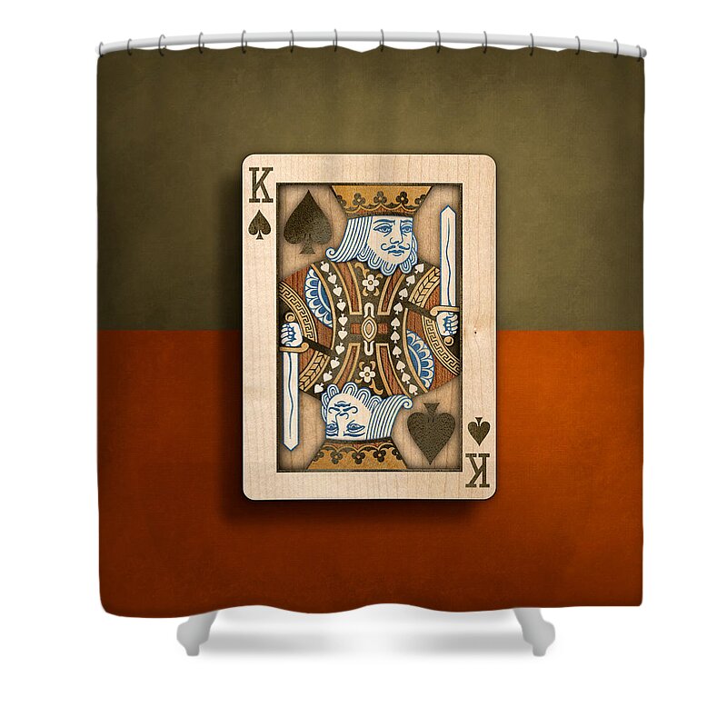 Black Shower Curtain featuring the photograph King of Spades in Wood by YoPedro