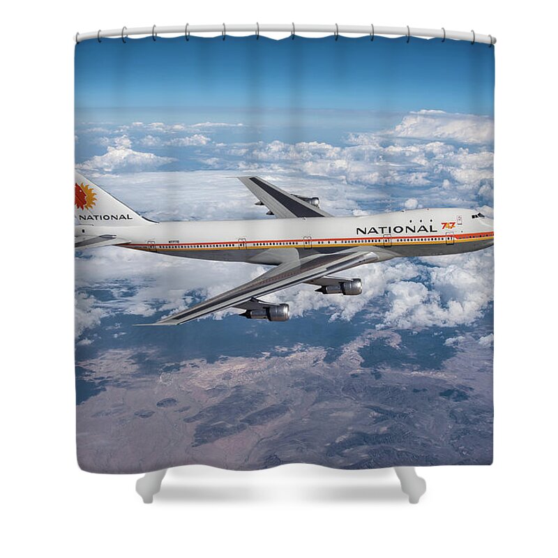 National Airlines Shower Curtain featuring the digital art Queen of the Skies - The 747 by Erik Simonsen