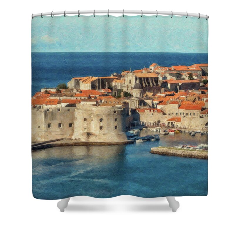 Landscape Shower Curtain featuring the painting Kings Landing Dubrovnik Croatia - DWP512798 by Dean Wittle