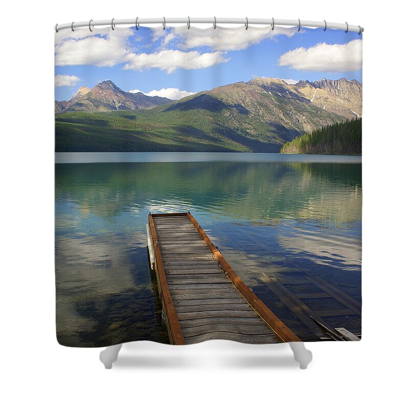 Glacier National Park Shower Curtain featuring the photograph Kintla Lake Dock by Marty Koch