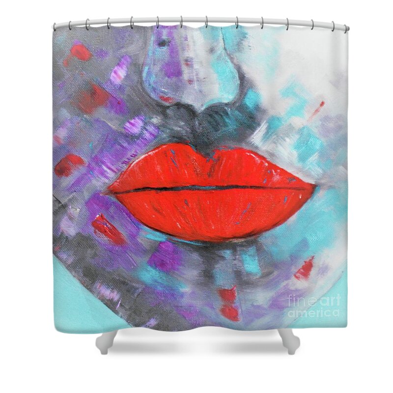 Lips Shower Curtain featuring the painting Kiss Me by Tracey Lee Cassin