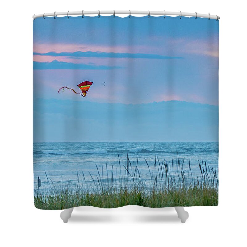 Sunset Shower Curtain featuring the photograph Kite in the Air at Sunset by E Faithe Lester