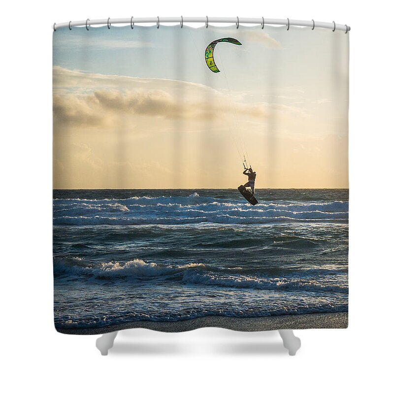 Kite Shower Curtain featuring the photograph Kiteboarder Leap by Lawrence S Richardson Jr