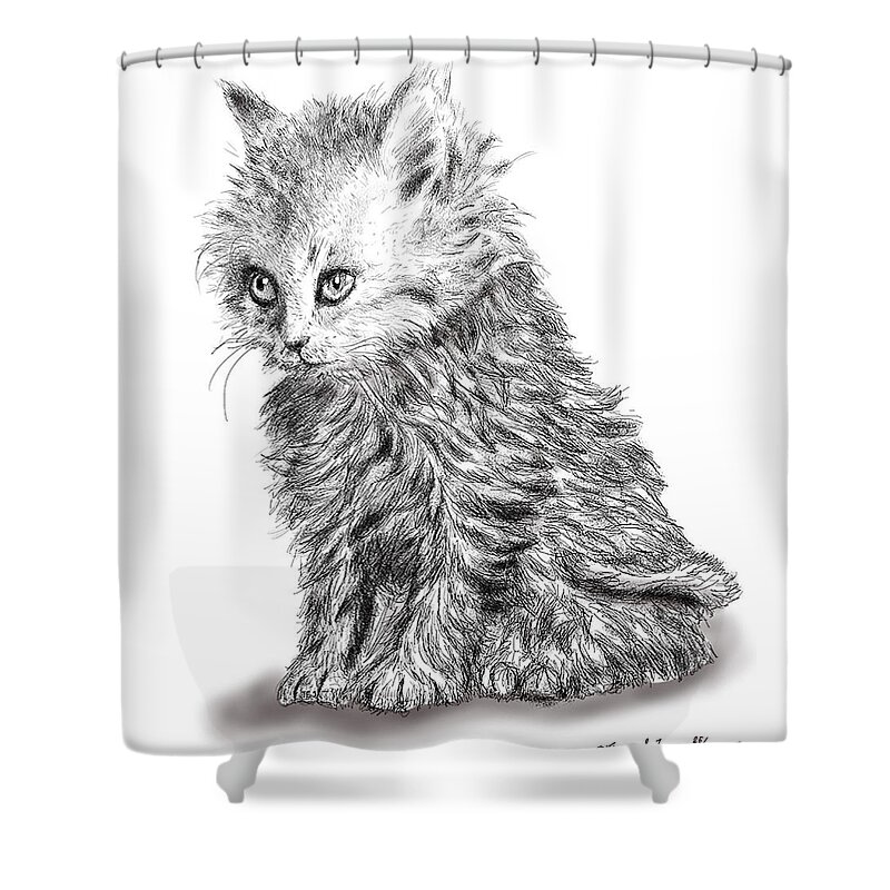 Sketch Shower Curtain featuring the digital art Kitten #1 by ThomasE Jensen