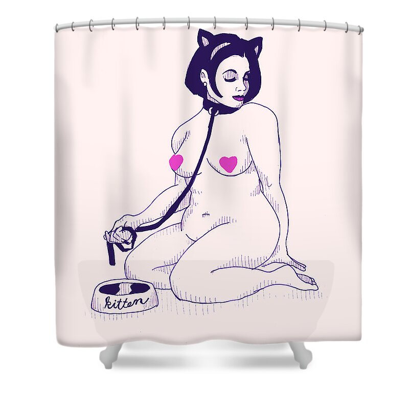Kitten Shower Curtain featuring the drawing Kitten by Ludwig Van Bacon