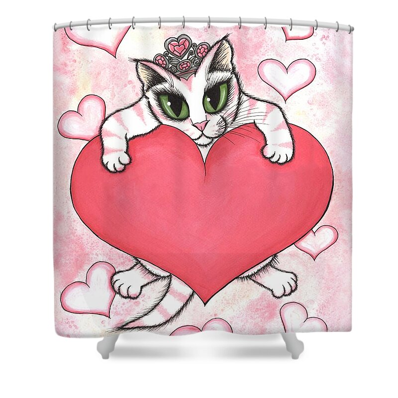 Princess Shower Curtain featuring the painting Kitten With Heart by Carrie Hawks