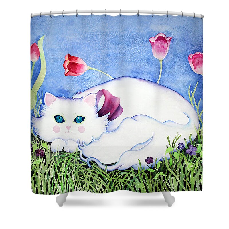 Cat Shower Curtain featuring the painting Kitty Cat by Lisa Vincent