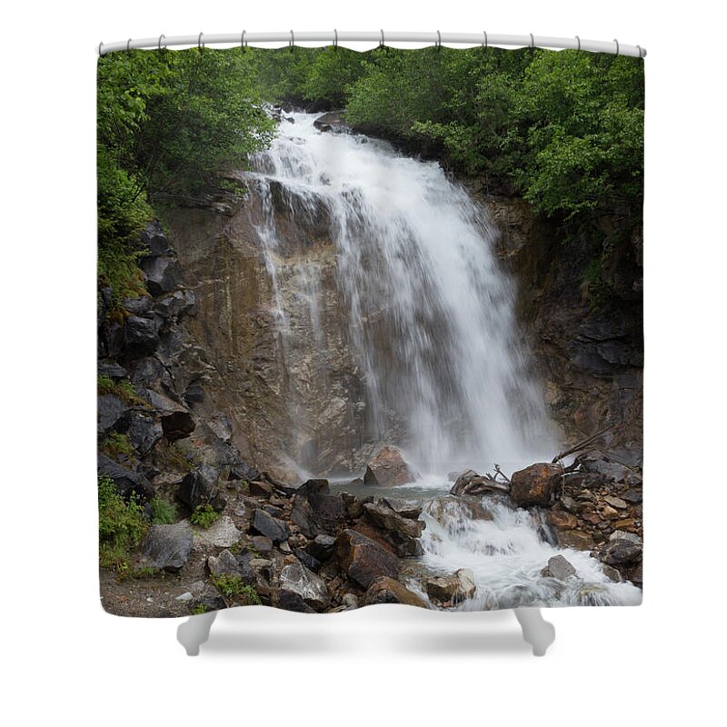 Mountain Shower Curtain featuring the photograph Klondike Waterfall by Ed Clark