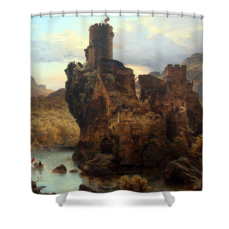 Karl Friedrich Lessing Shower Curtain featuring the painting Knights Castle by Karl Friedrich Lessing