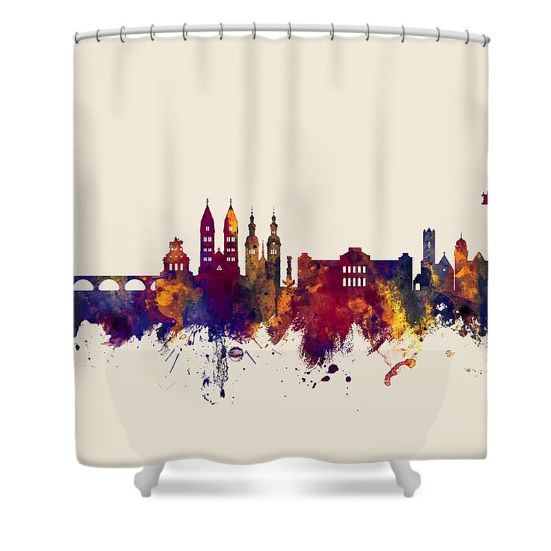 Koblenz Shower Curtain featuring the digital art Koblenz Germany Skyline by Michael Tompsett