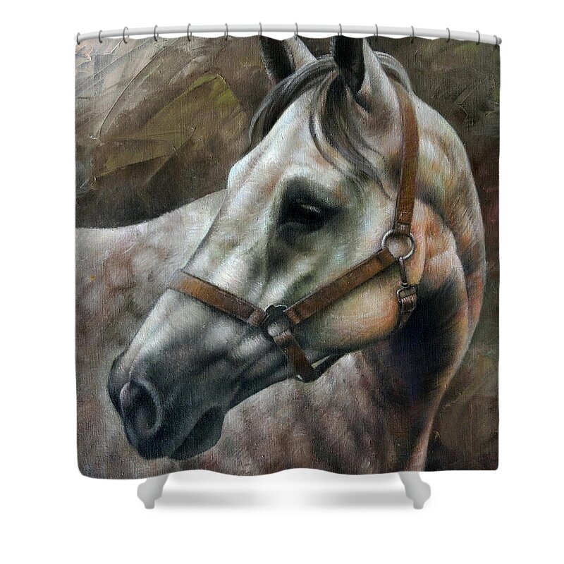Horse Shower Curtain featuring the painting Kogarashi by Arthur Braginsky