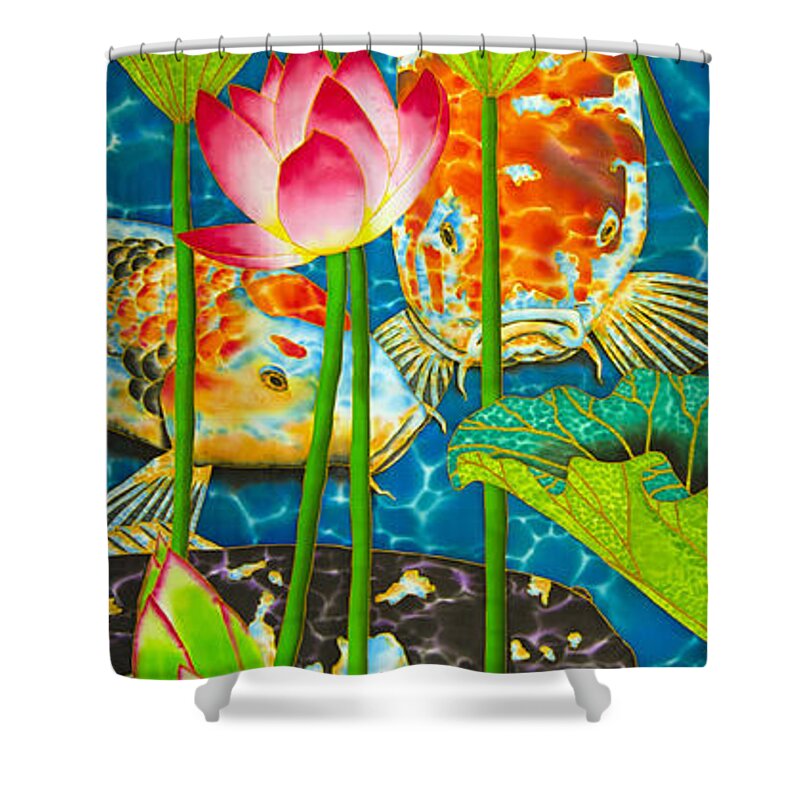 Lotus Pond Shower Curtain featuring the painting Koi by Daniel Jean-Baptiste