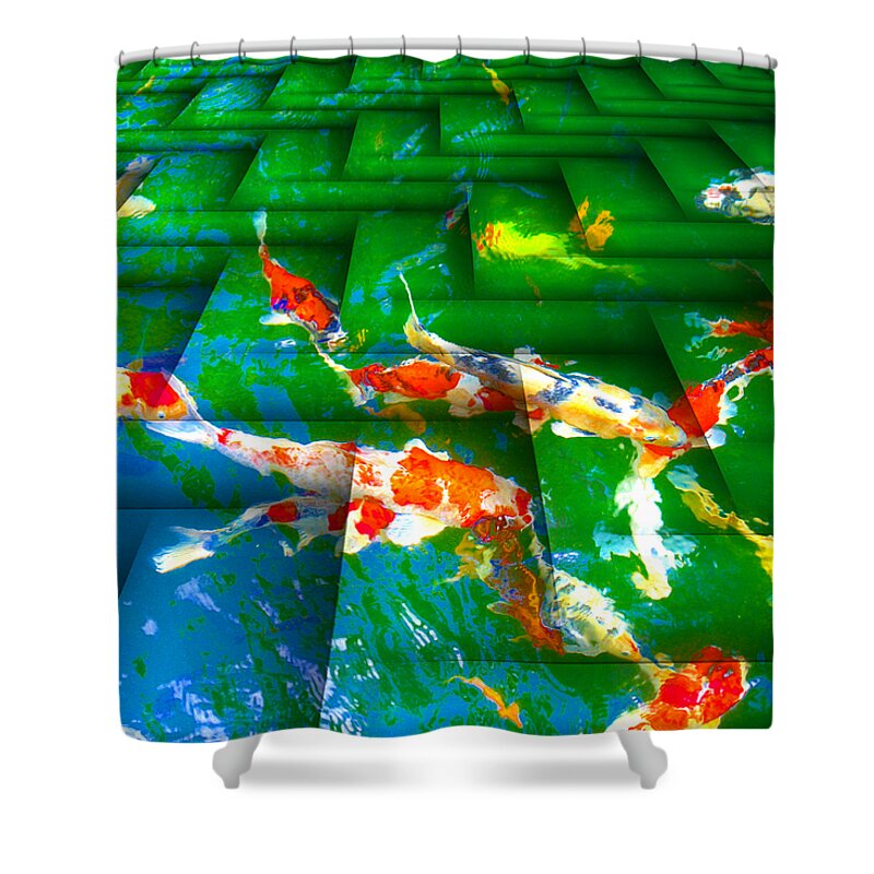 Digital Shower Curtain featuring the digital art Koi Mosaic I by Manny Lorenzo