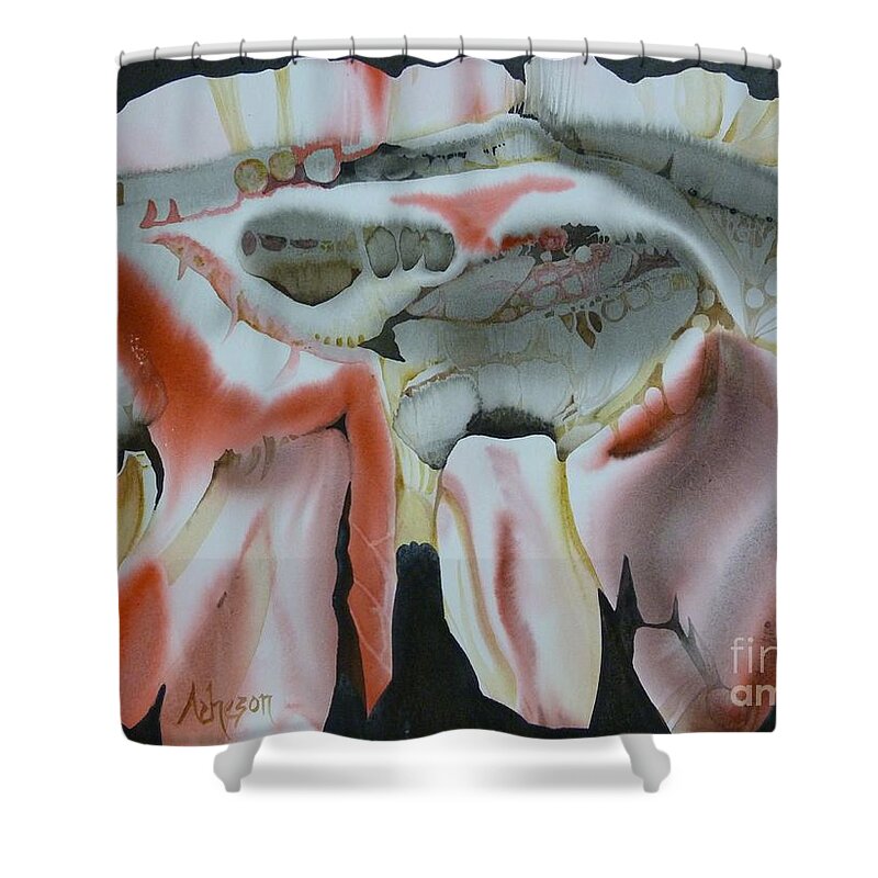 Watercolour Shower Curtain featuring the painting Kommodo by Donna Acheson-Juillet