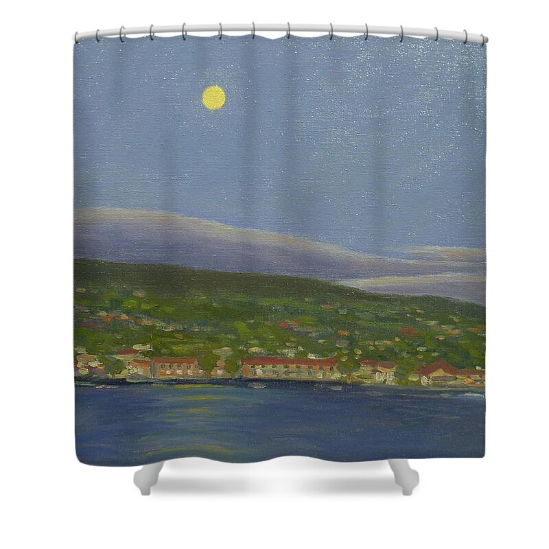 Lanscape Shower Curtain featuring the painting Kona Town Moon by Stan Chraminski