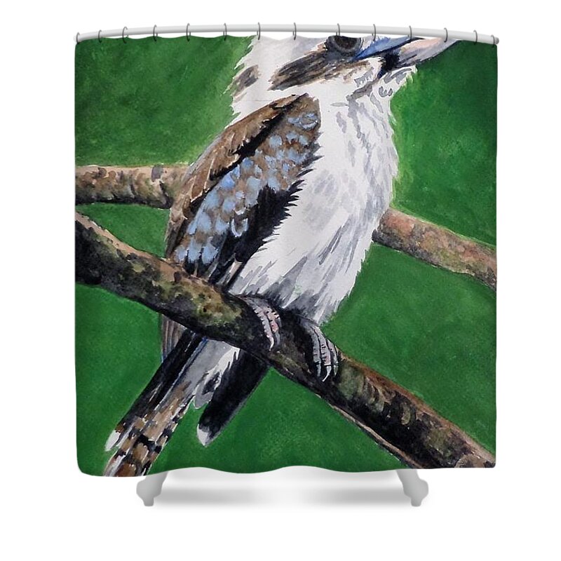 Kookaburra Shower Curtain featuring the painting Kookaburra by Anne Gardner