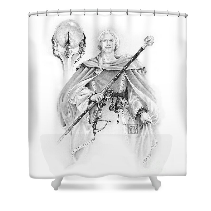 Wizard Shower Curtain featuring the drawing Korranderaythe von Cristalvasser by Melissa A Benson