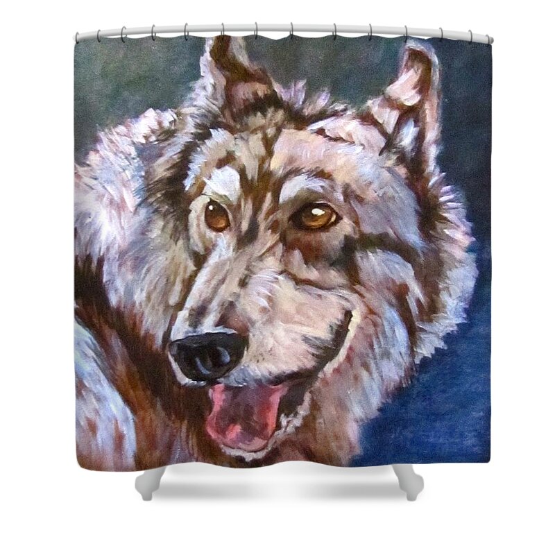 Wolf Shower Curtain featuring the painting Koukin by Barbara O'Toole