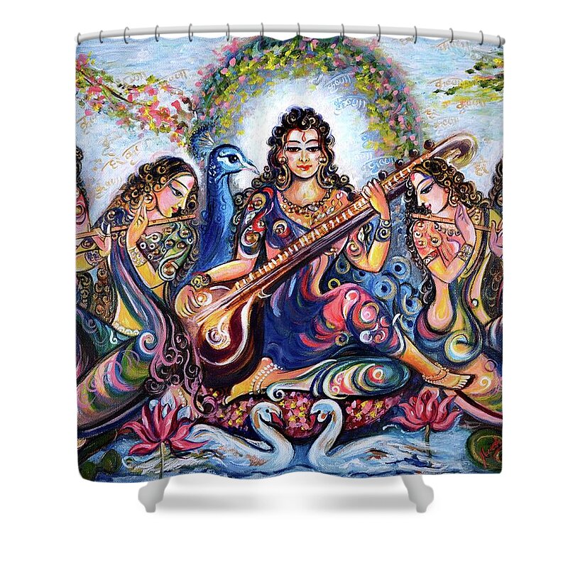 Radha Shower Curtain featuring the painting krishna - Kirtan by Harsh Malik