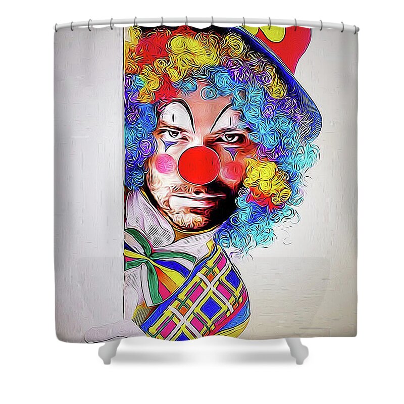 Clown Shower Curtain featuring the digital art Kristoff the Creepy Clown by Kathy Kelly