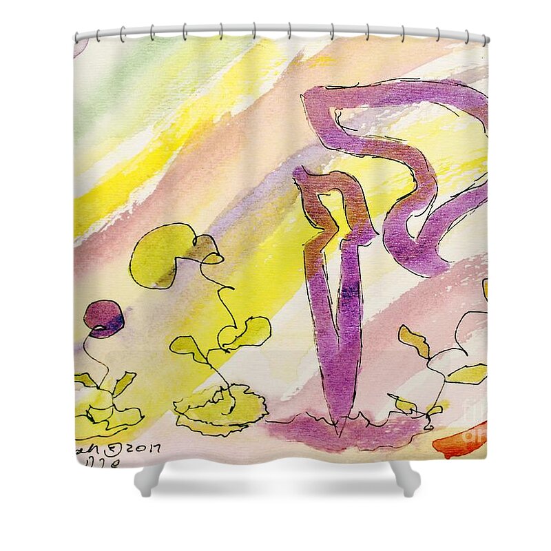 Kuf Kuph Caph Surround Shower Curtain featuring the painting KUF and FLOWERS by Hebrewletters SL