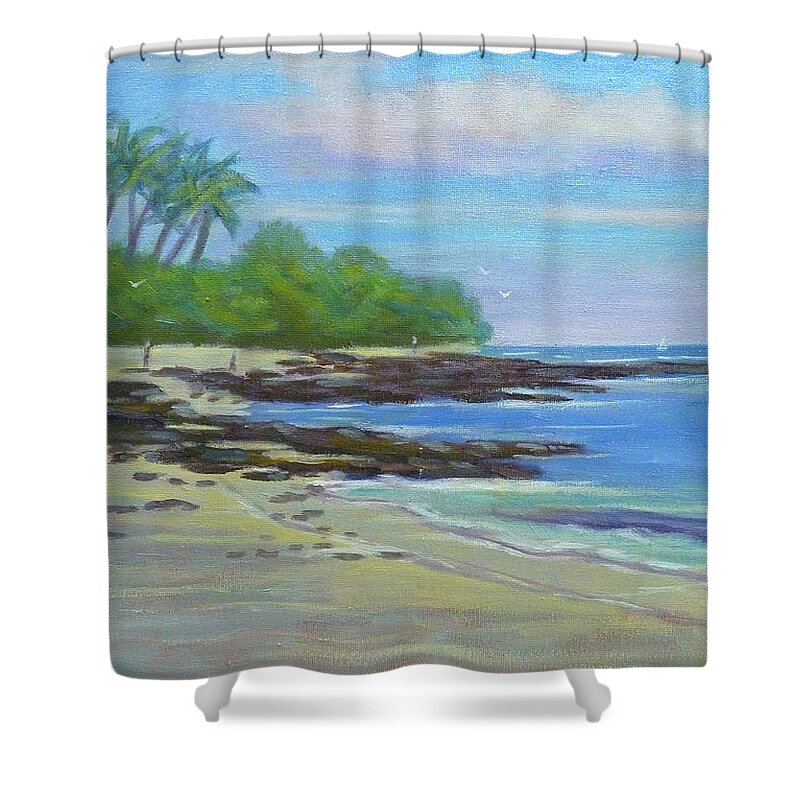 Hawaii Shower Curtain featuring the painting Kukio Beach View by Stan Chraminski