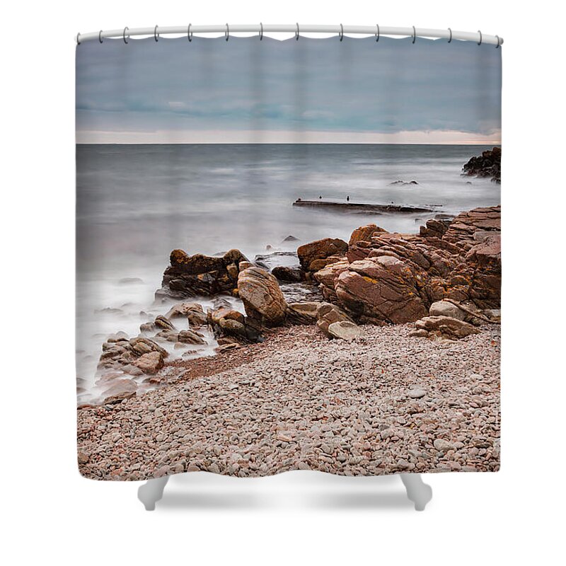 Sunset Shower Curtain featuring the photograph Kullaberg stormy beach by Sophie McAulay