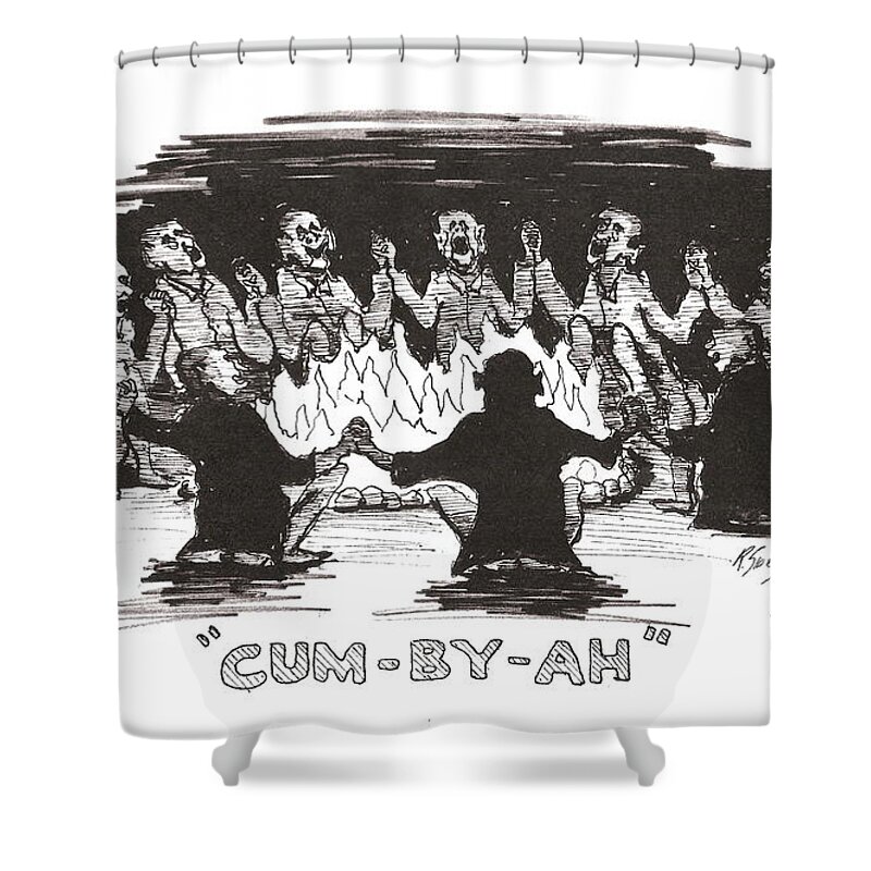 Feral Shower Curtain featuring the drawing Kumbaya by R Allen Swezey