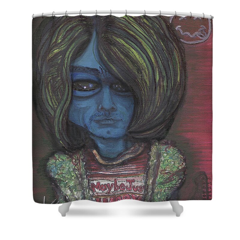 Kurt Cobain Shower Curtain featuring the painting Kurt Cobalien by Similar Alien