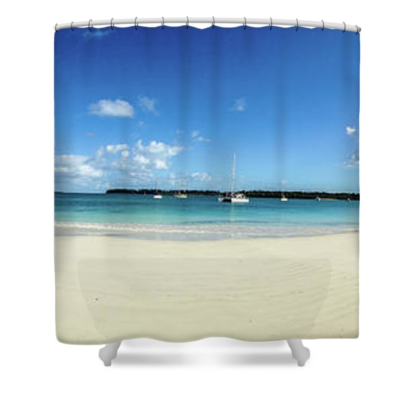 Panorama Shower Curtain featuring the photograph Kuto Bay morning pano by Dorothy Darden