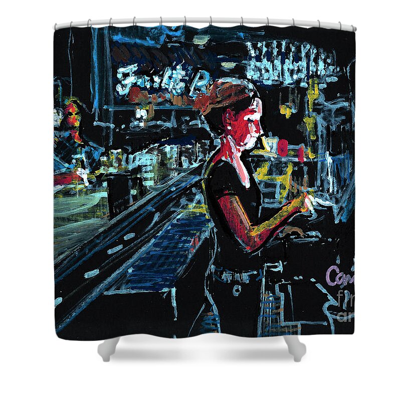 Liz Shower Curtain featuring the painting Liz at Frankie Bones #1 by Candace Lovely