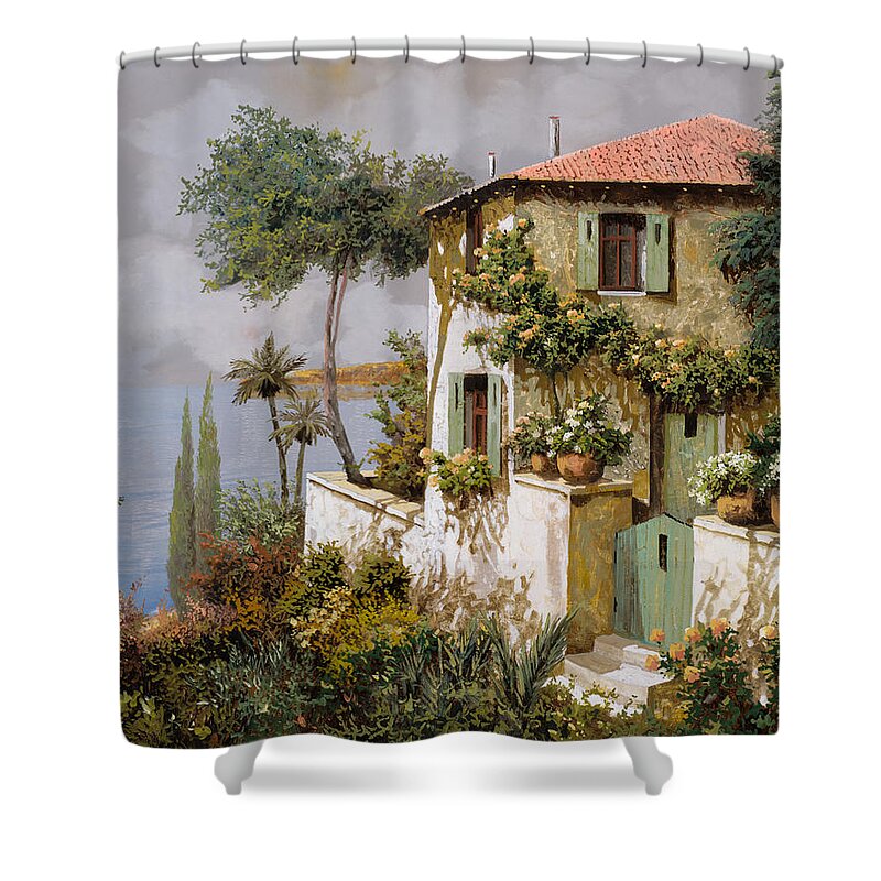 Llandscape Shower Curtain featuring the painting La Casa Giallo-verde by Guido Borelli