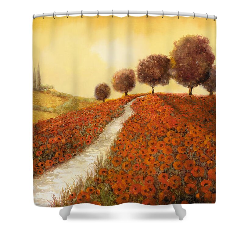 Tuscany Shower Curtain featuring the painting La Collina Dei Papaveri by Guido Borelli