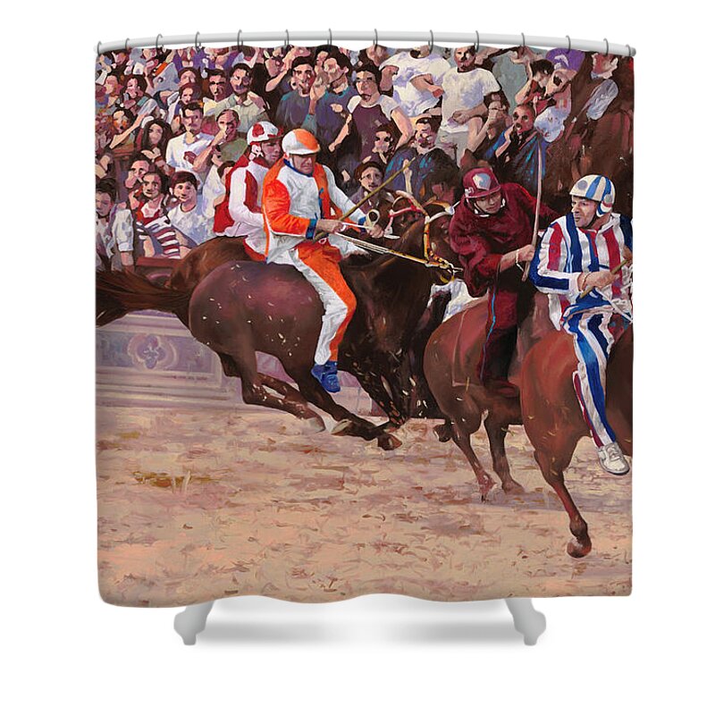 Italy Shower Curtain featuring the painting La Corsa Del Palio by Guido Borelli