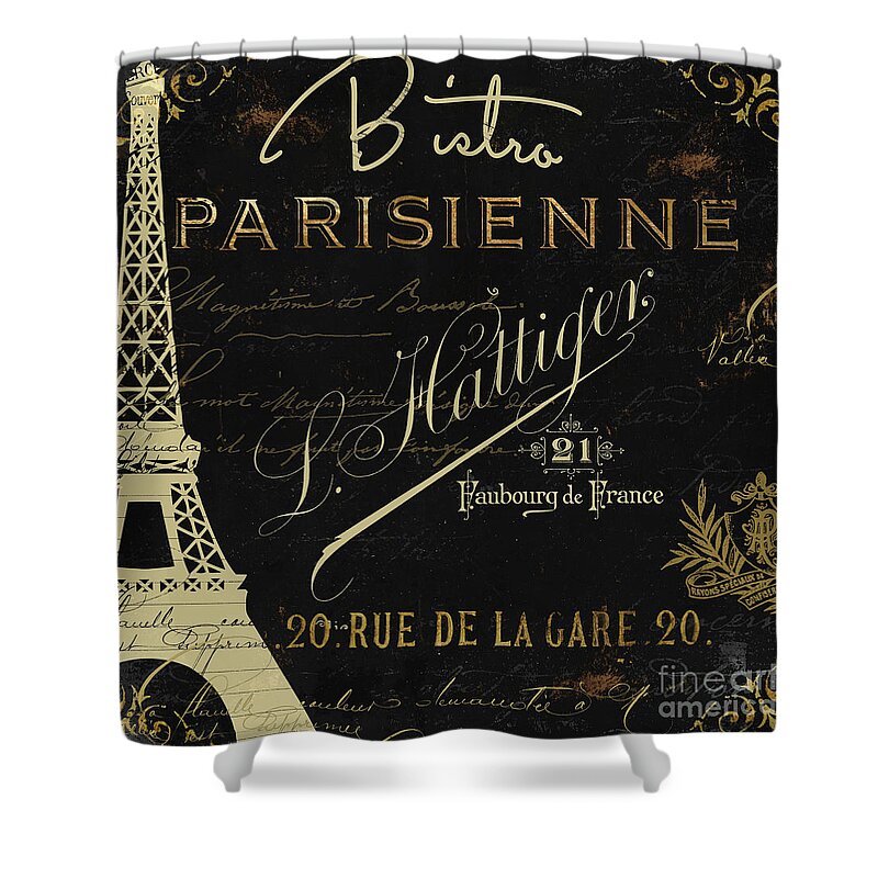 Eiffel Tower Shower Curtain featuring the painting La Cuisine VI by Mindy Sommers