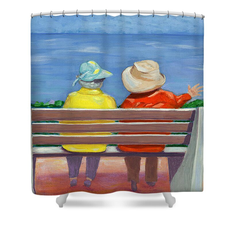 Coastal Art Shower Curtain featuring the painting Sisters by Karyn Robinson