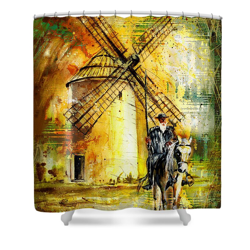 Travel Shower Curtain featuring the painting La Mancha Authentic Madness by Miki De Goodaboom