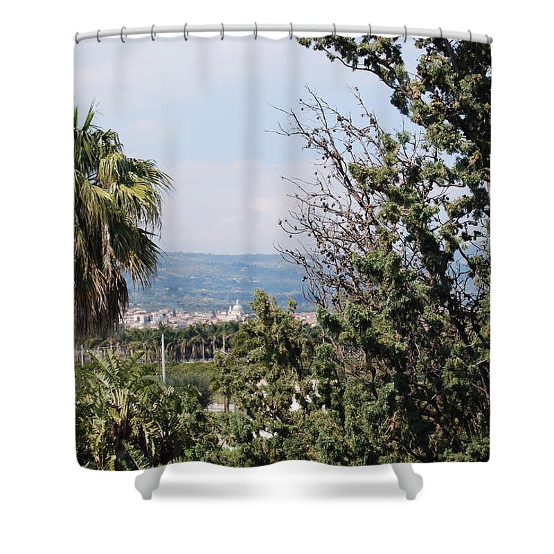 Fiumefreddo City Land With Beautiful Trees Shower Curtain featuring the photograph La n dy by Alexander Tricomi