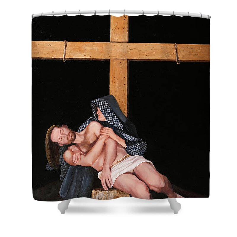 Religious Shower Curtain featuring the painting La Pieta by Guido Borelli