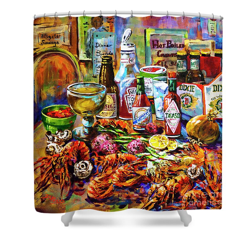 New Orleans Food Shower Curtain featuring the painting La Table de Fruits de Mer by Dianne Parks